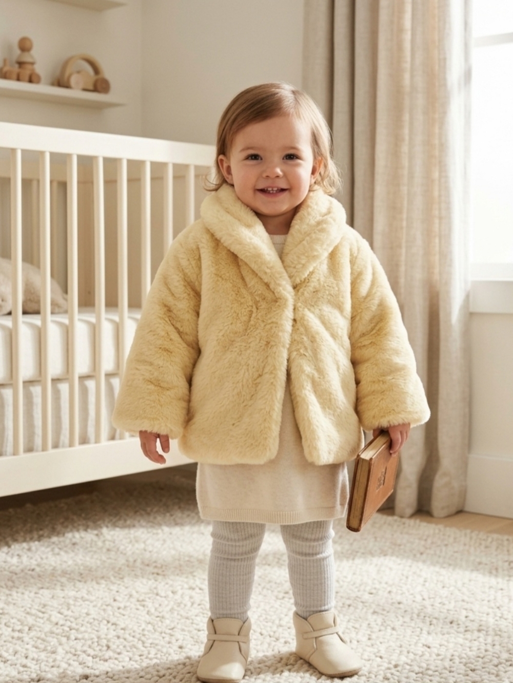 Cat & Jack Cream Fuzzy Kids Puffer Jacket